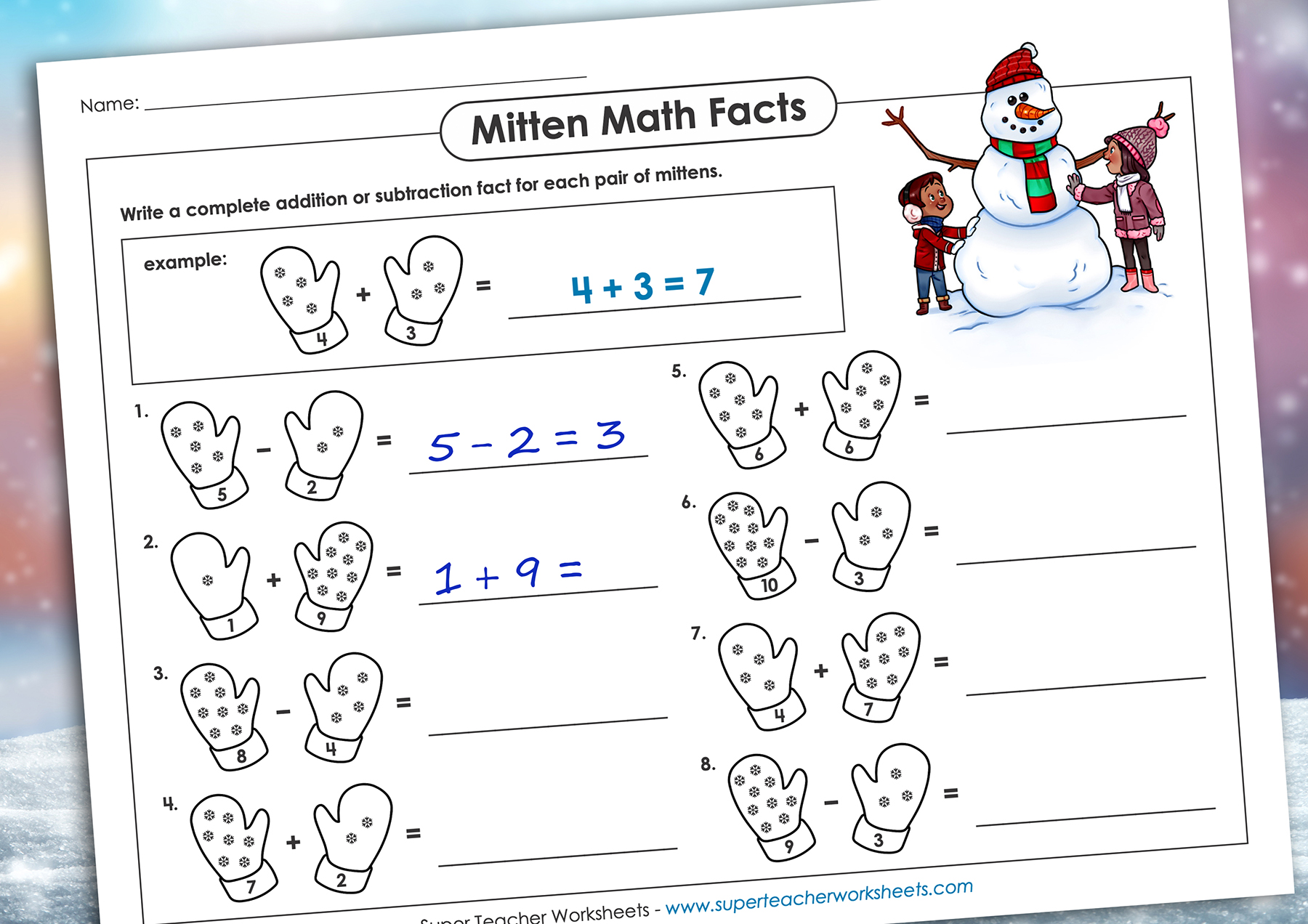 Printable Addition and Subtraction Facts